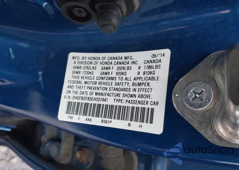 2014 Honda Civic Ex z USA, uszkodzony, nr VIN 2HGFB2F85EH557441